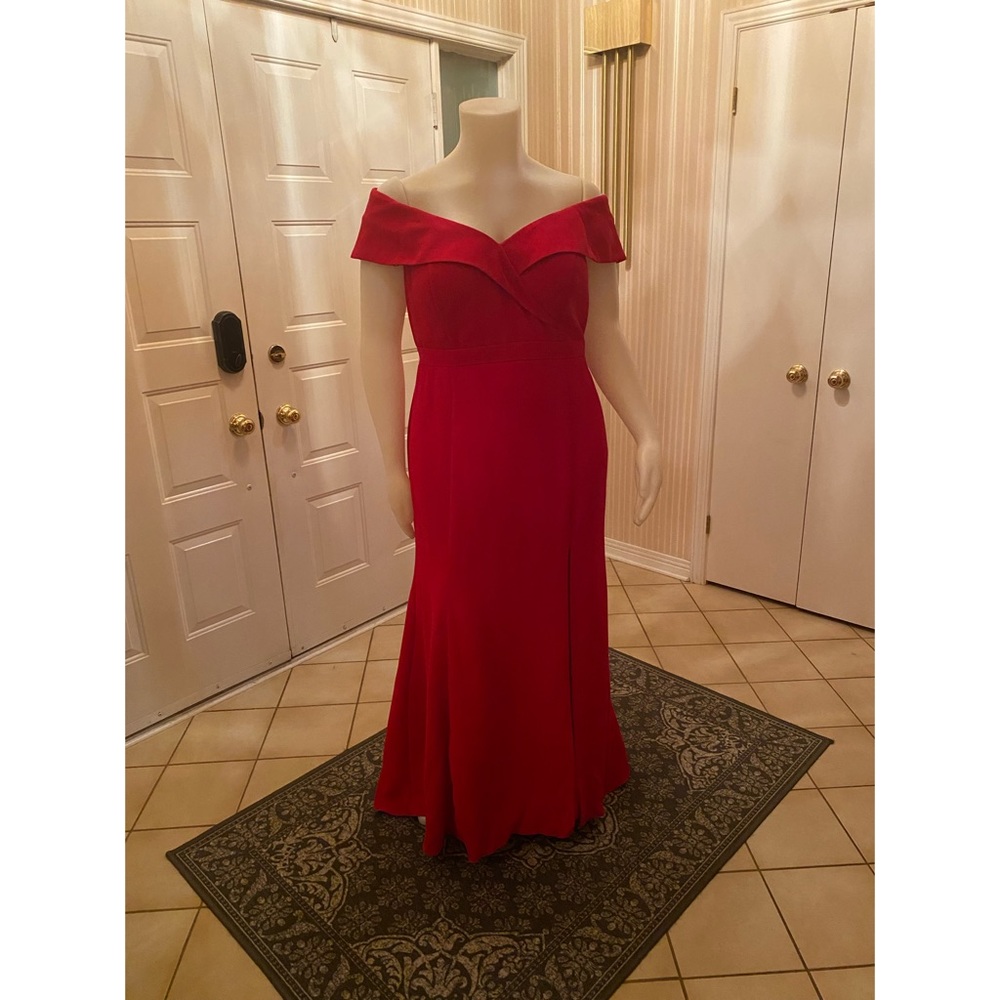 Off Shoulder High Slit Plus Size Red Evening Gown